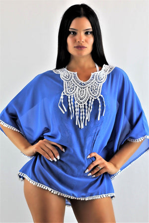 Paradise Poncho (Blue) One Size / Royal Blue Cover Ups